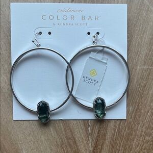 Kendra Scott Silver Hoops with Green Stone
